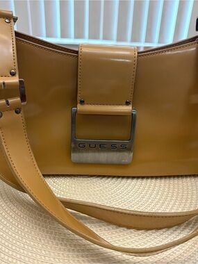 Guess Patent Leather Shoulder Bag in Tan